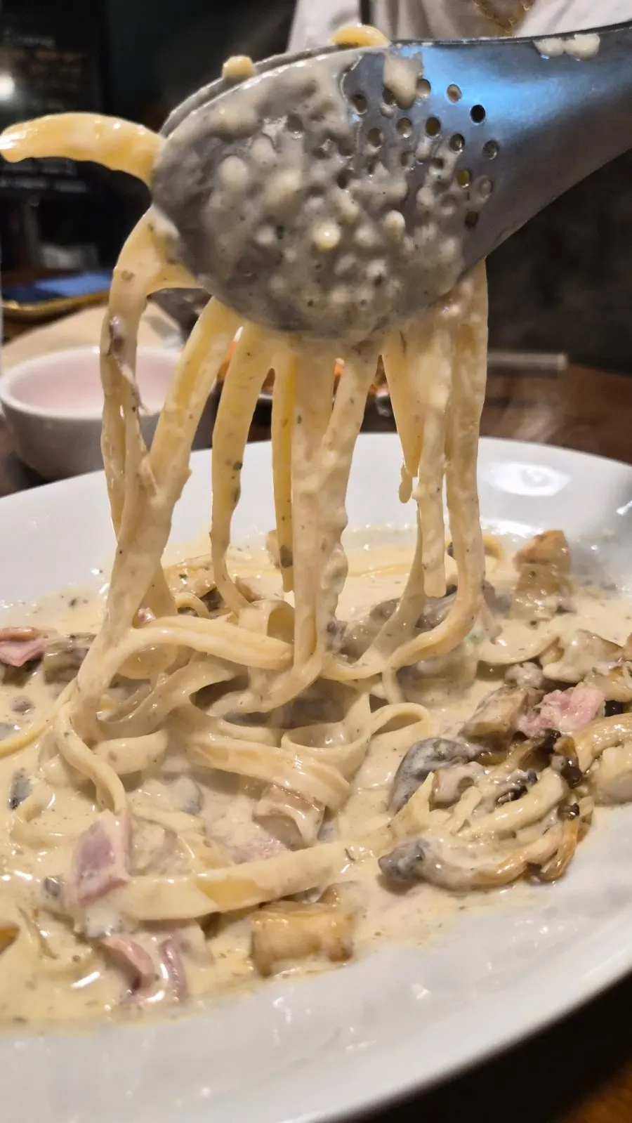 Close-up of mushroom cream pasta