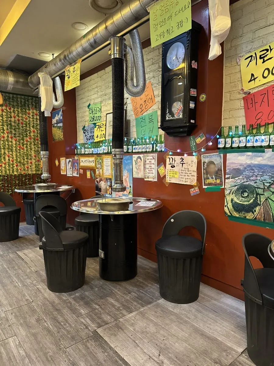 Retro restaurant interior decorated with empty liquor bottles