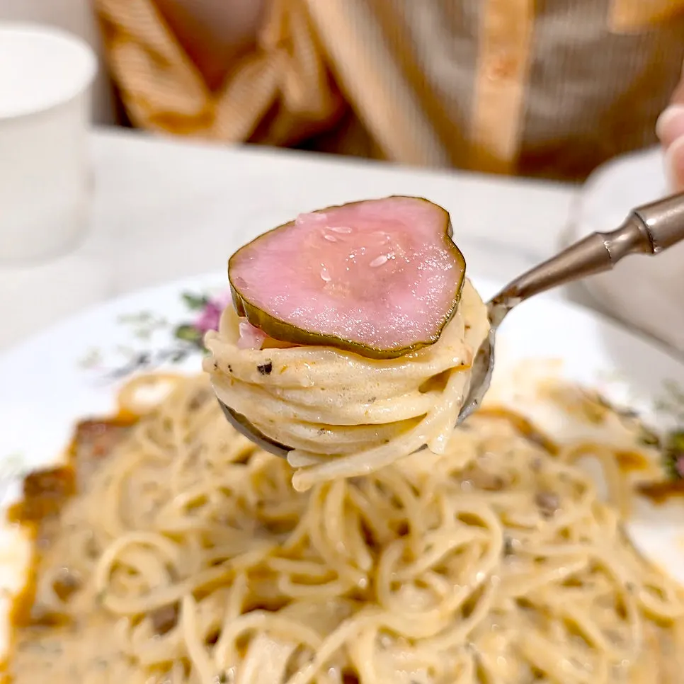 Pasta and pork shoulder steak served together
