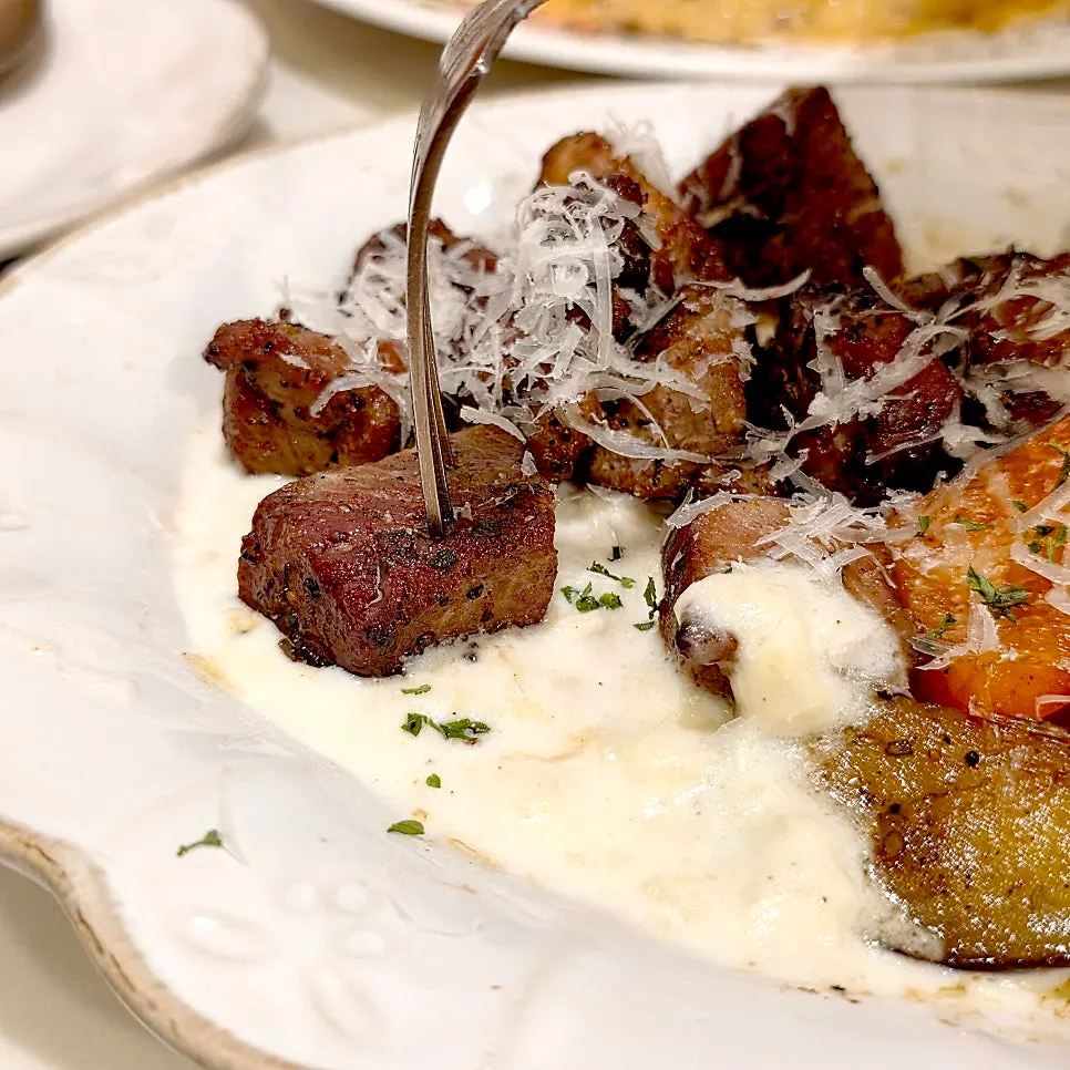 Pork shoulder steak eaten together with mashed potato