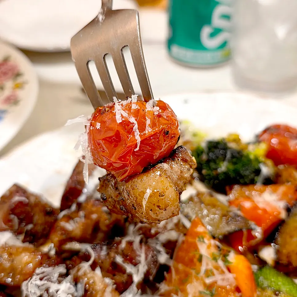 Colorful vegetable sides accompanying the steak