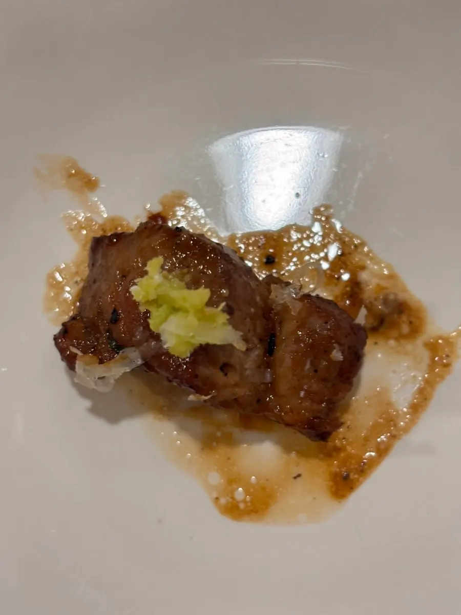 Wasabi and cream sauce served alongside the steak