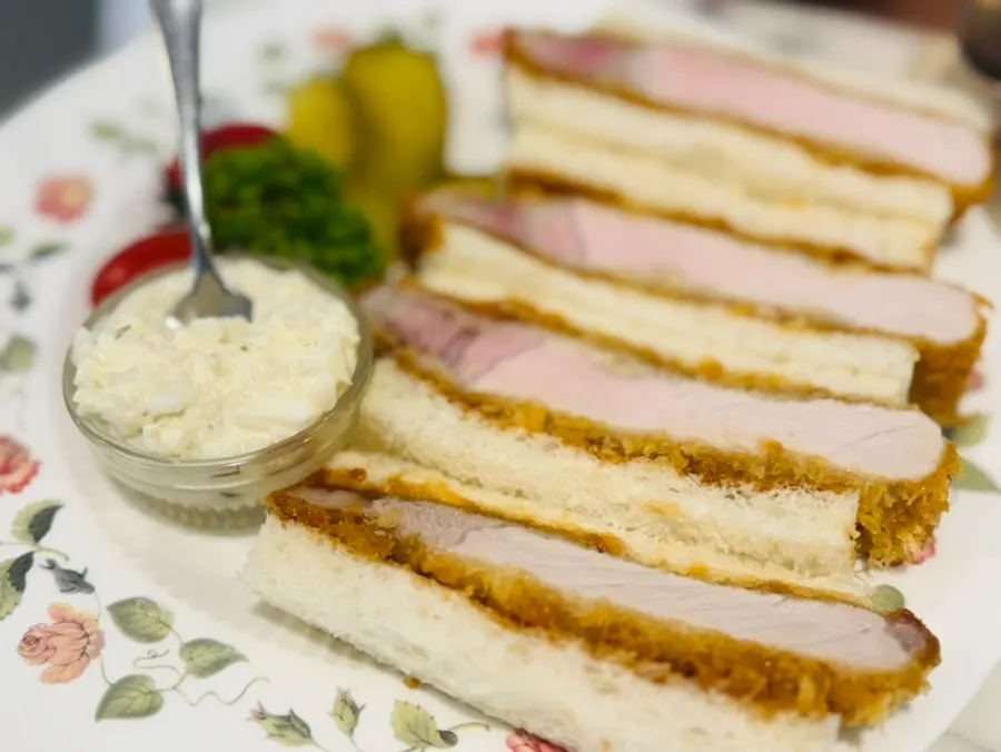 Plated katsu sando showing its thick cut