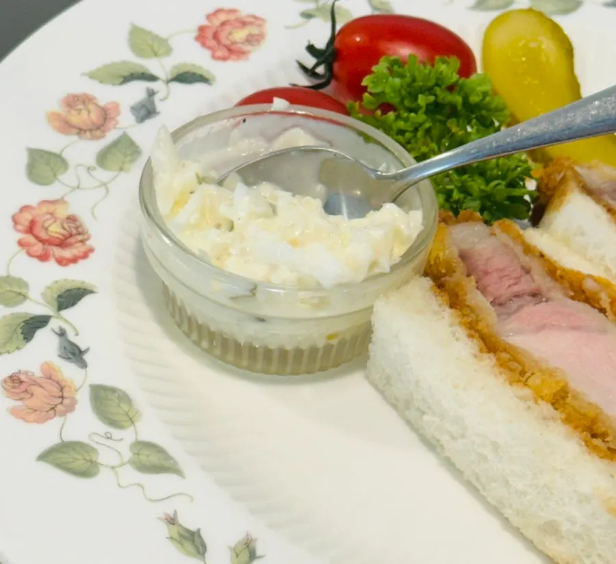 Close-up of the pork loin cutlet inside the katsu sando
