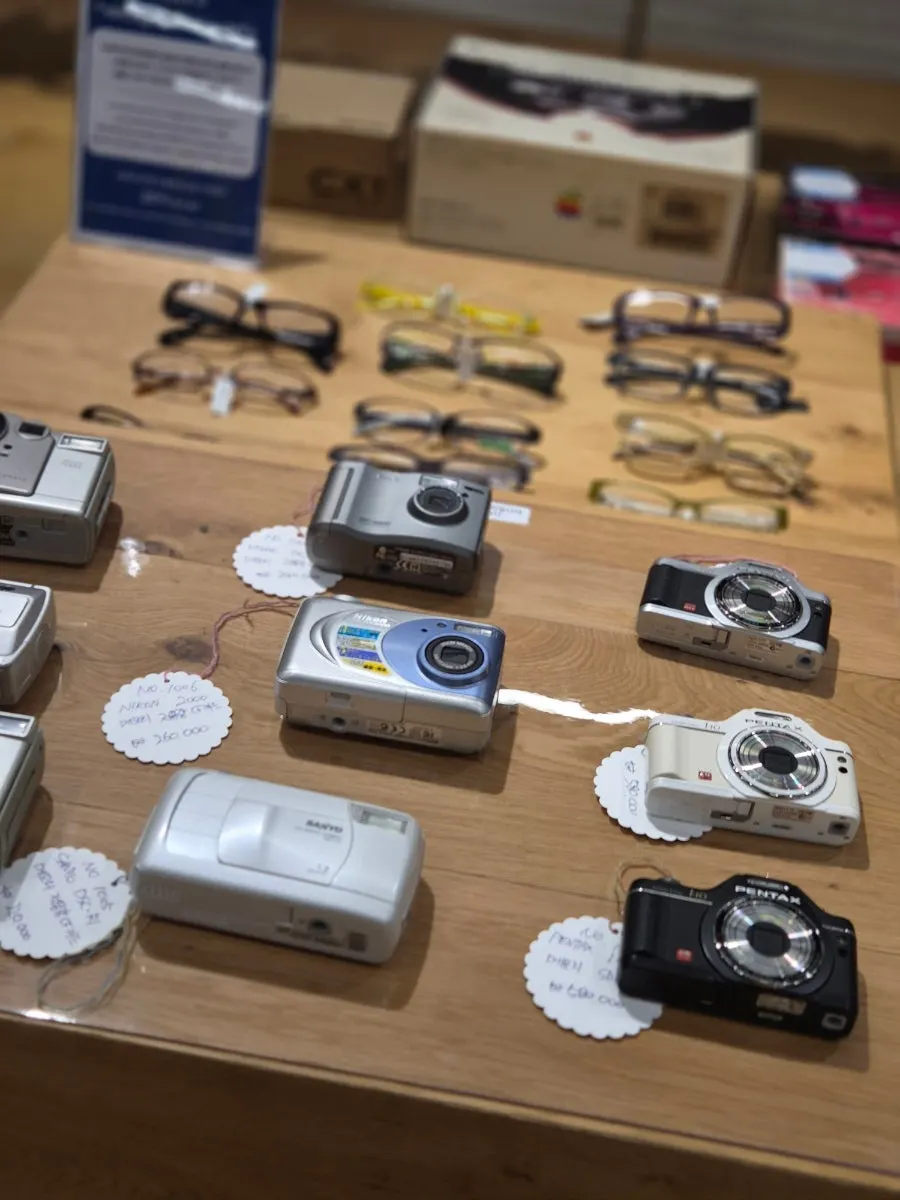 Vintage film cameras arranged by model