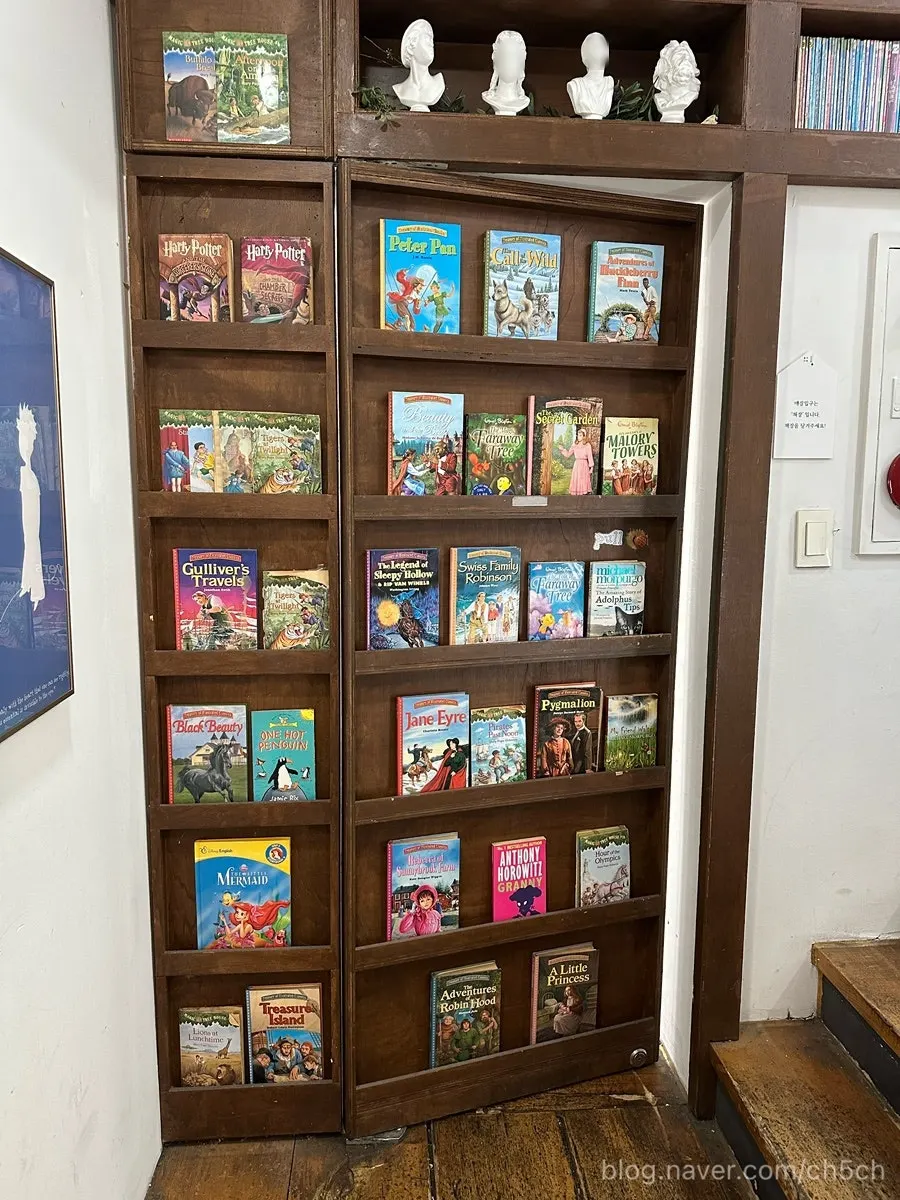 The bookshelf-shaped entrance you push open to enter