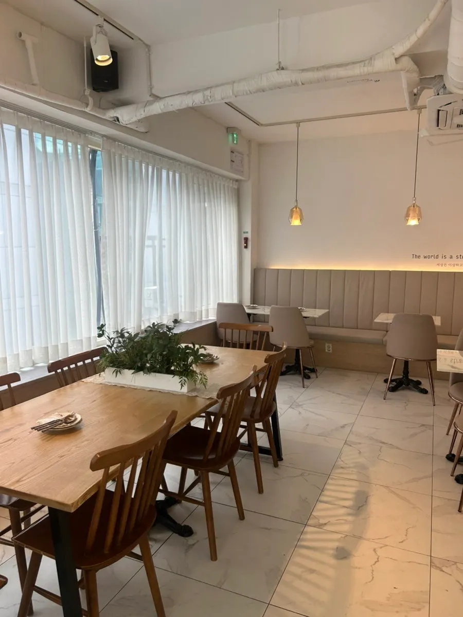 Inner dining area with a chandelier