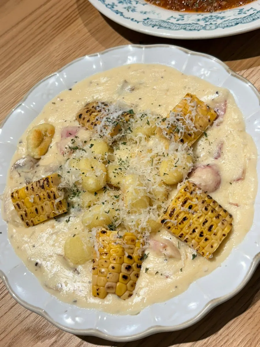 A plate of Corn Gnocchi at Eulji Darak