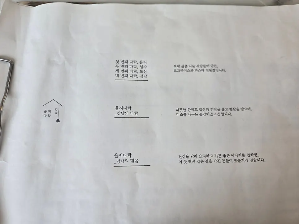 을지다락 강남역 파스타 메뉴판