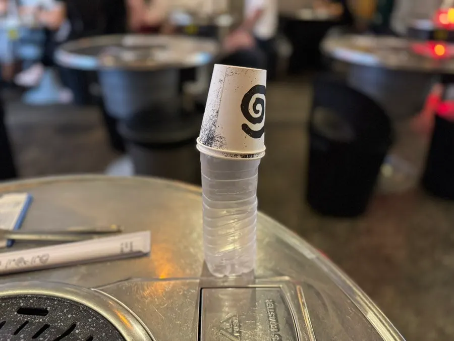 Bottled water served at the table