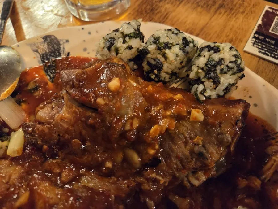 Tender bone BBQ meat pulling off easily with chopsticks
