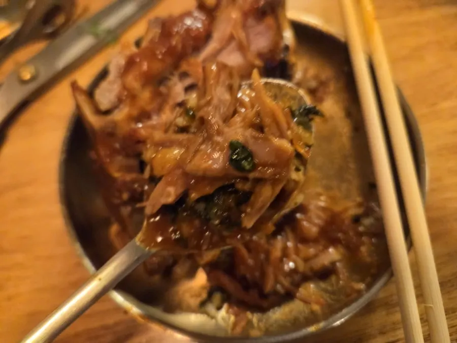 A piece of bone BBQ meat held together with scallion grill