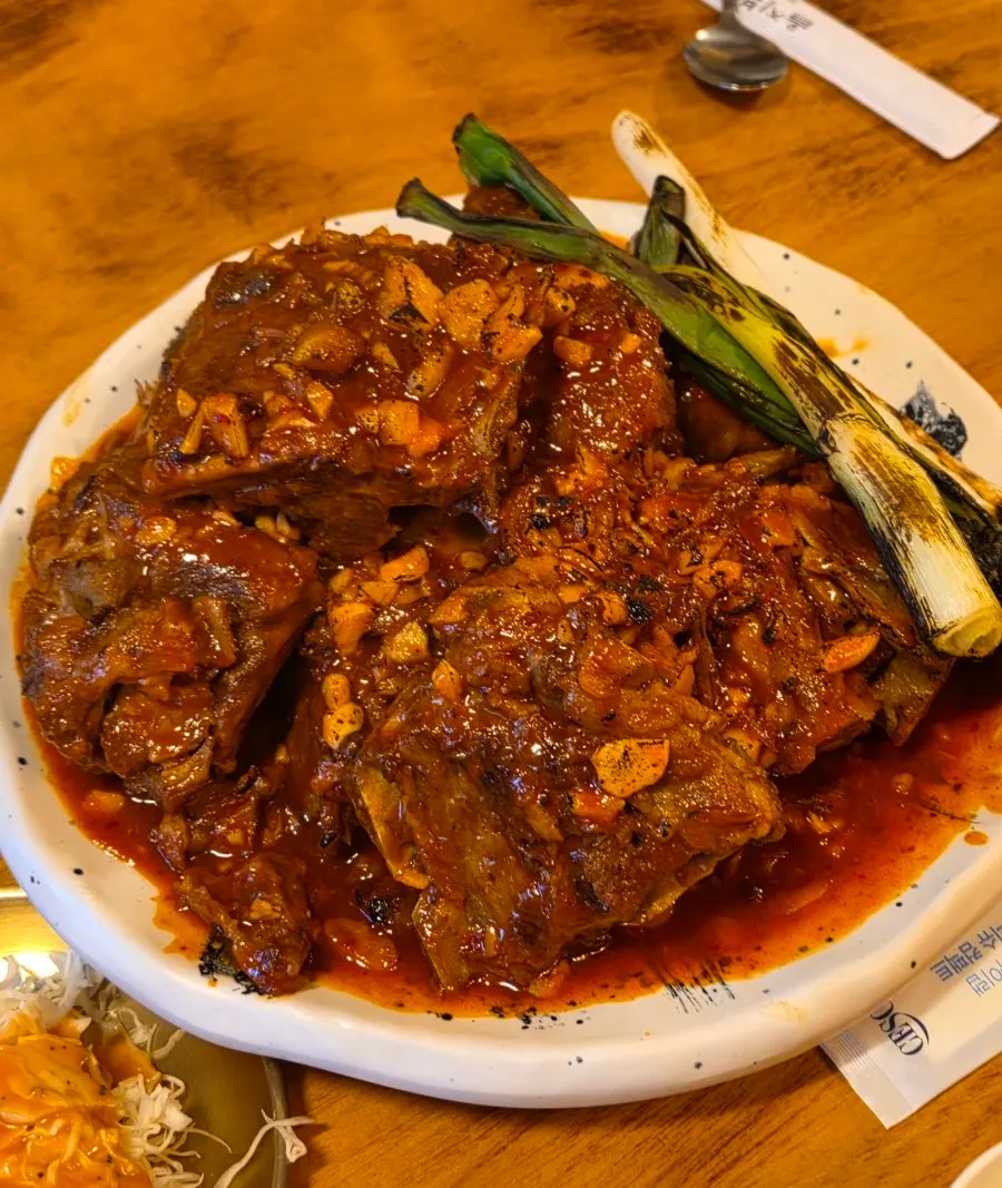 Close-up of the charcoal bone BBQ on the table