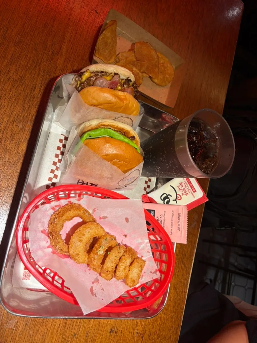 Double Bacon Cheeseburger set served at the table