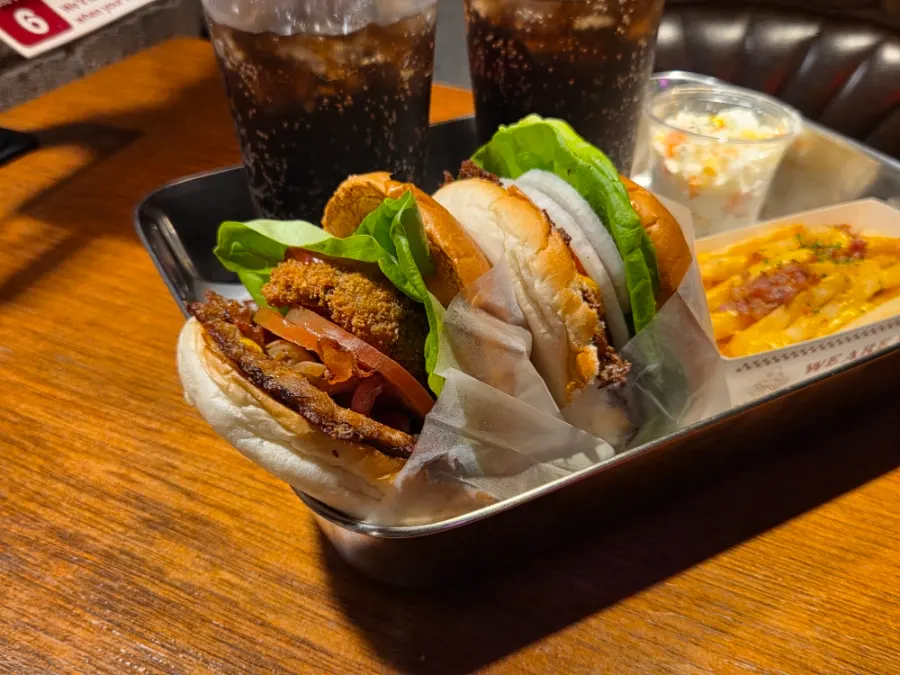 BAS Burger and Mushroom Burger placed together