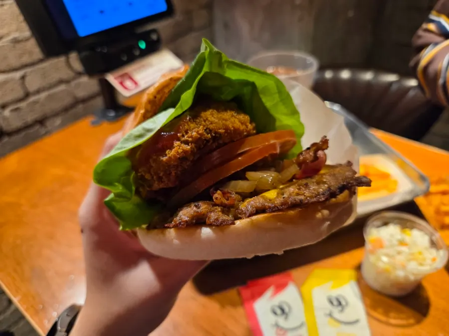 Full view of the hearty Mushroom Burger