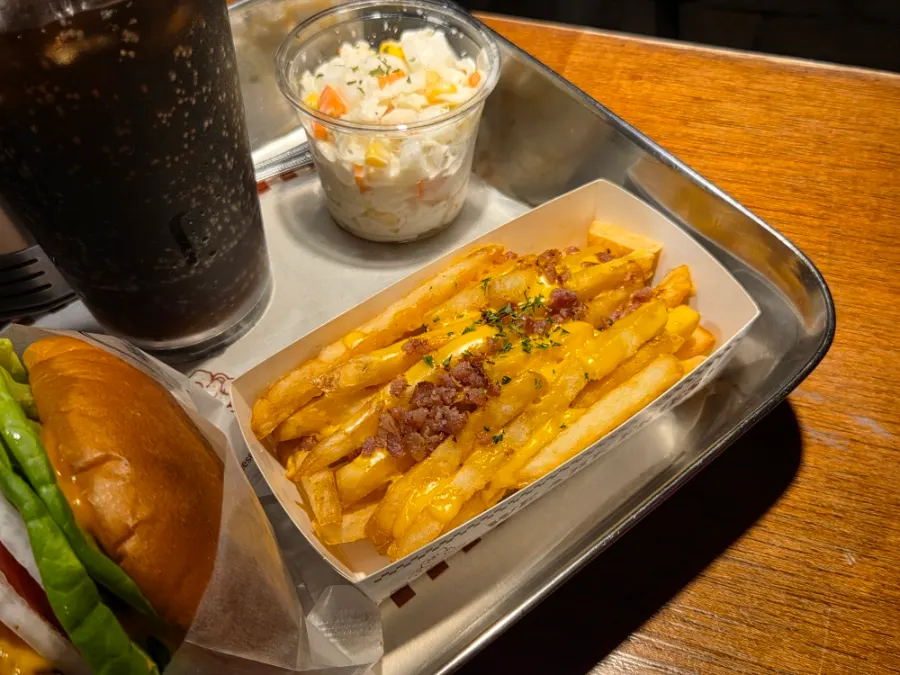Cheese bacon fries topped with cheese sauce and bacon