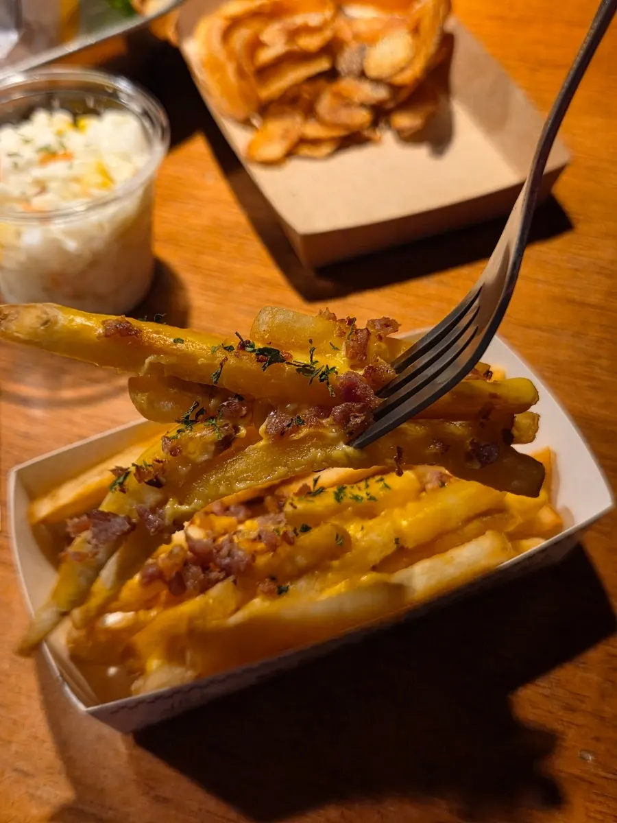 Fries covered in thick cheese sauce
