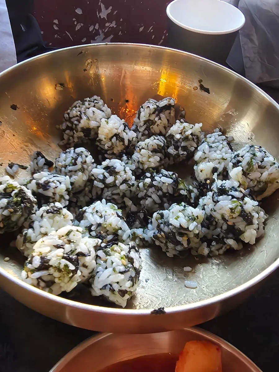 Bowl of ingredients for making self-made rice balls
