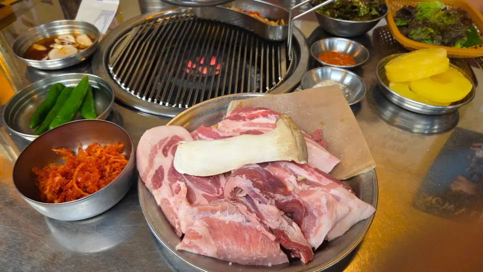 Plate of raw pork arranged by cut