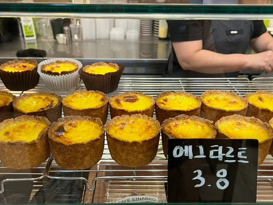 Egg tarts displayed in the showcase