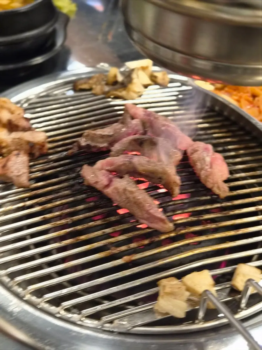 A piece of marinated beef short rib meat cooked just right