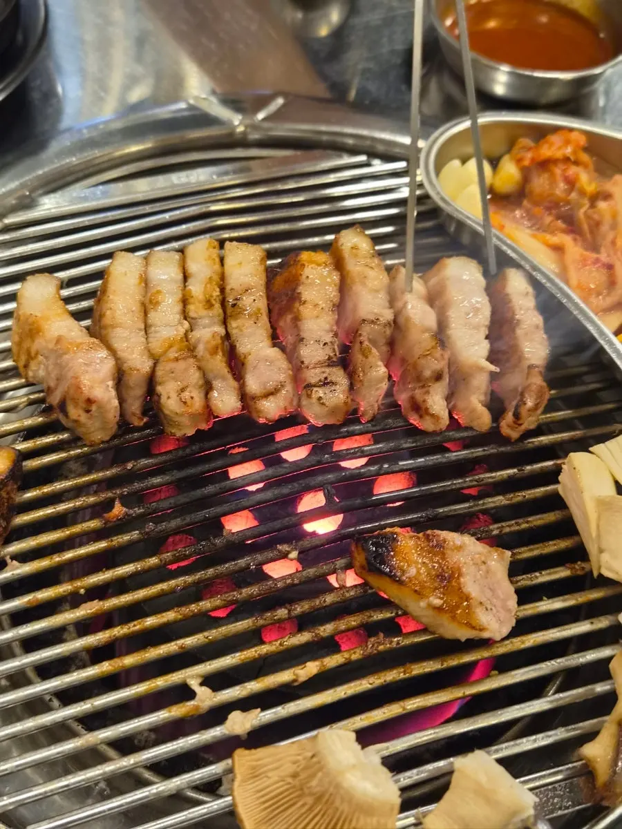 A table at the retro-style charcoal-grill restaurant