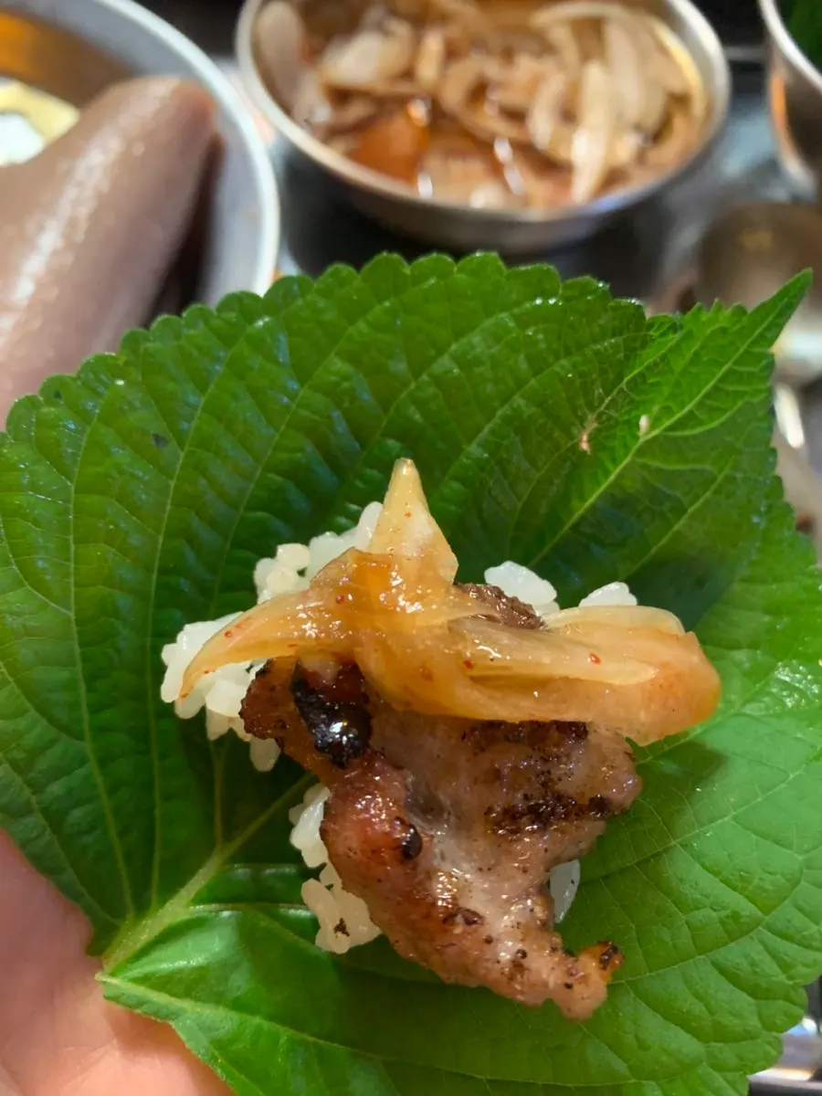 Pork skin dipped in bean powder