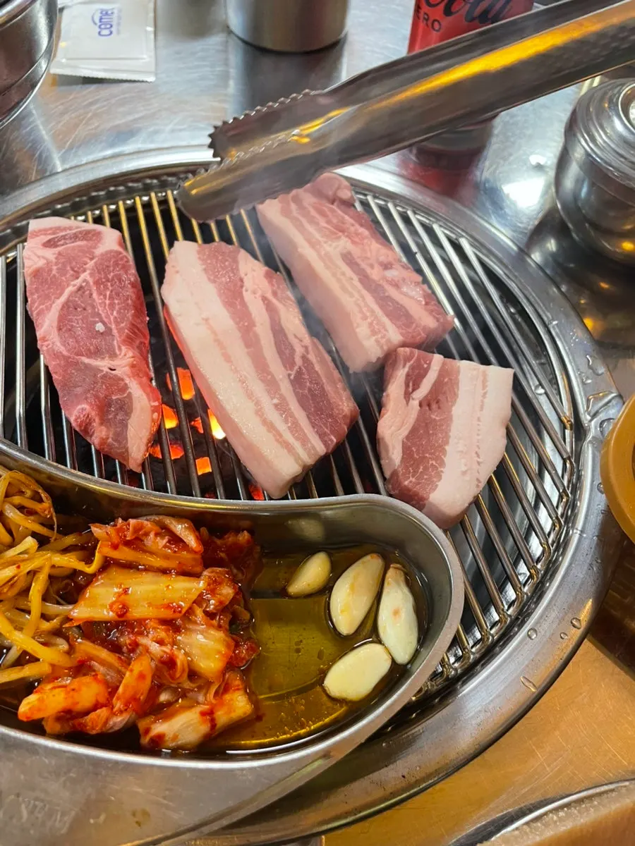 Pork platter meat placed over the charcoal