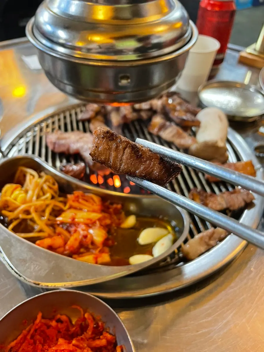 Naengmyeon served alongside the meat spread