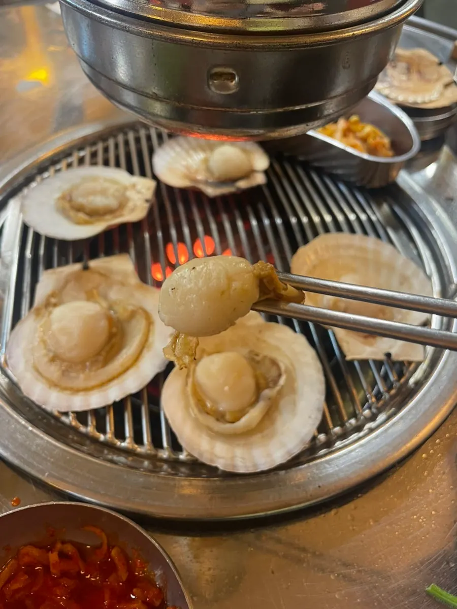 Plump grilled scallops