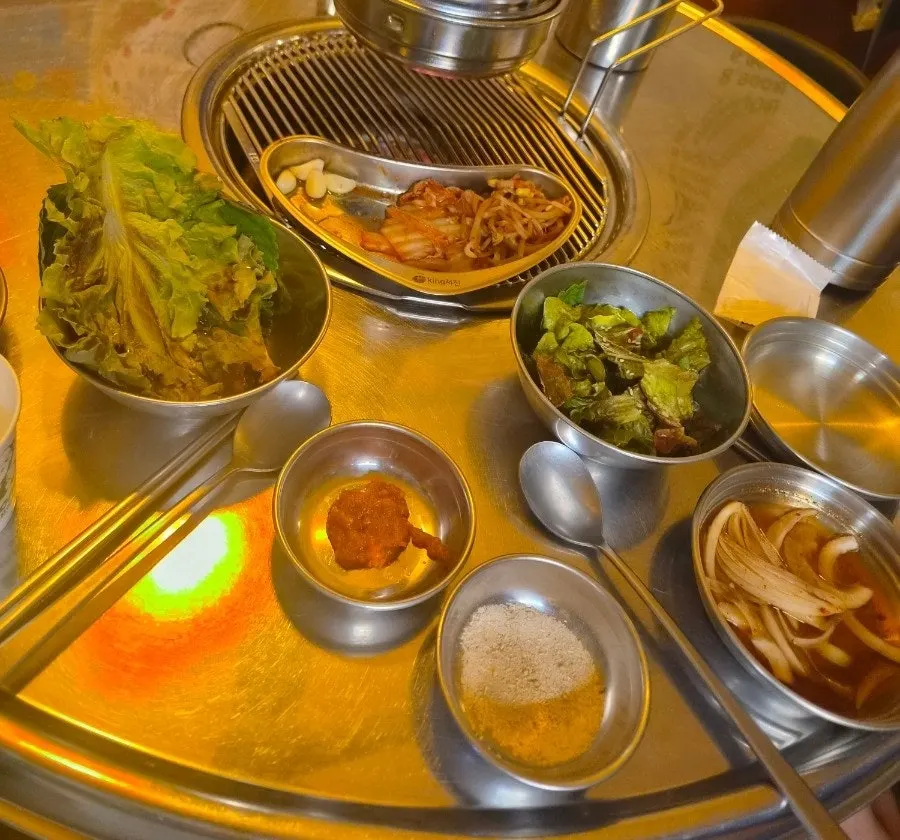 Basic side dish spread set up in advance for a two-person reservation