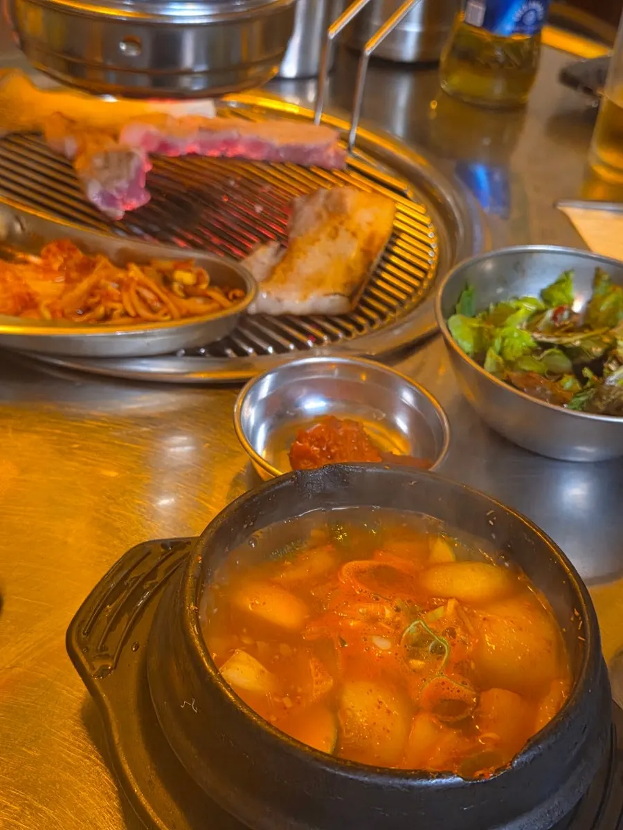 Doenjang stew ordered alongside the meat