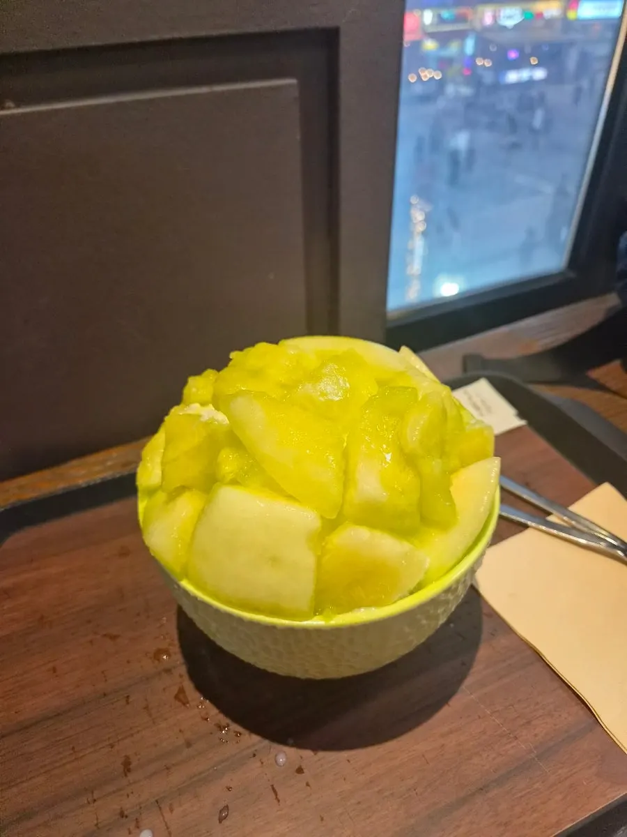 Melon sulbing dessert eaten after the meal at Sulbing in Guwol-dong
