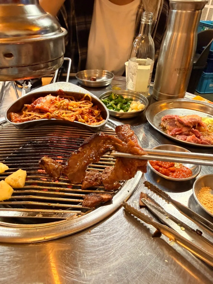 Kimchi and bean sprouts grilling on the plate