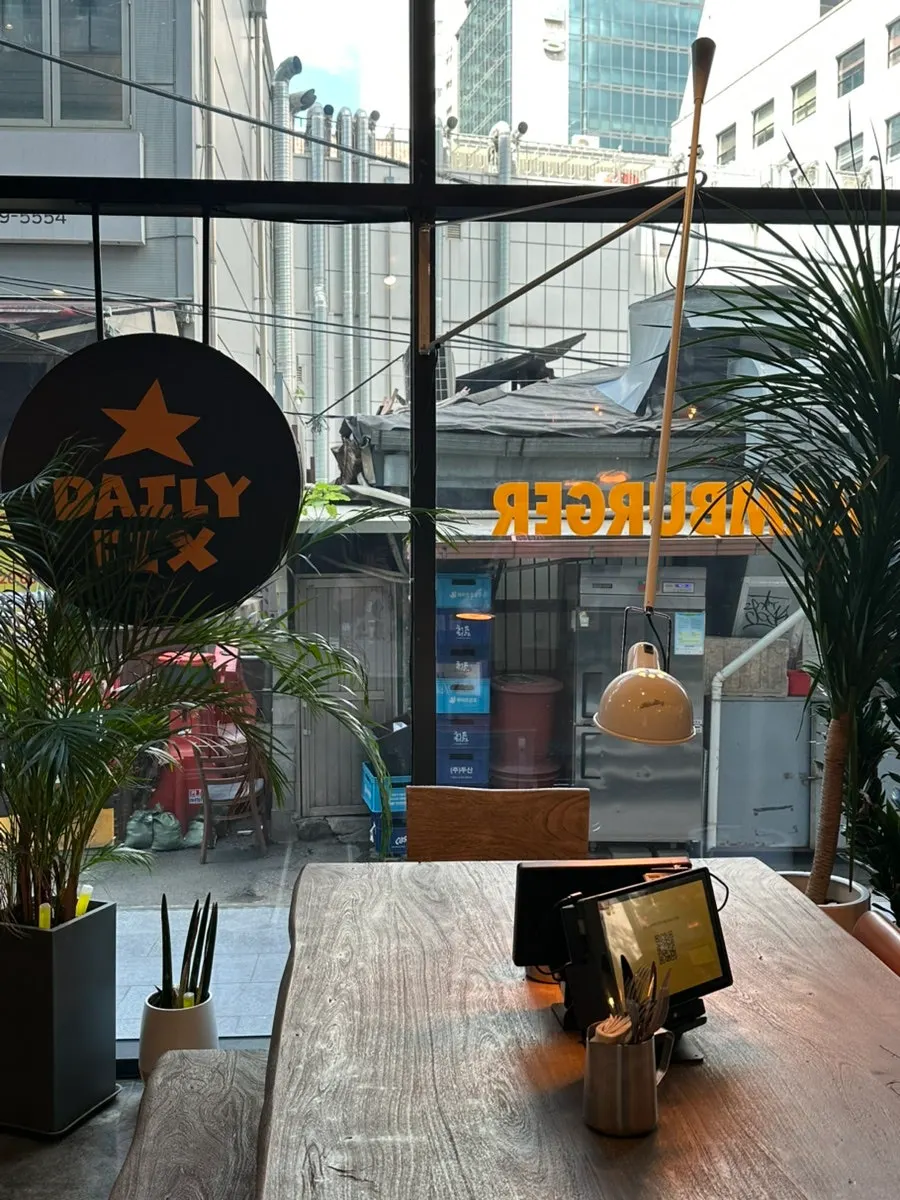 Wall decor and tables inside the restaurant