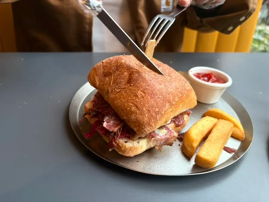 Smoked beef brisket pastrami sandwich