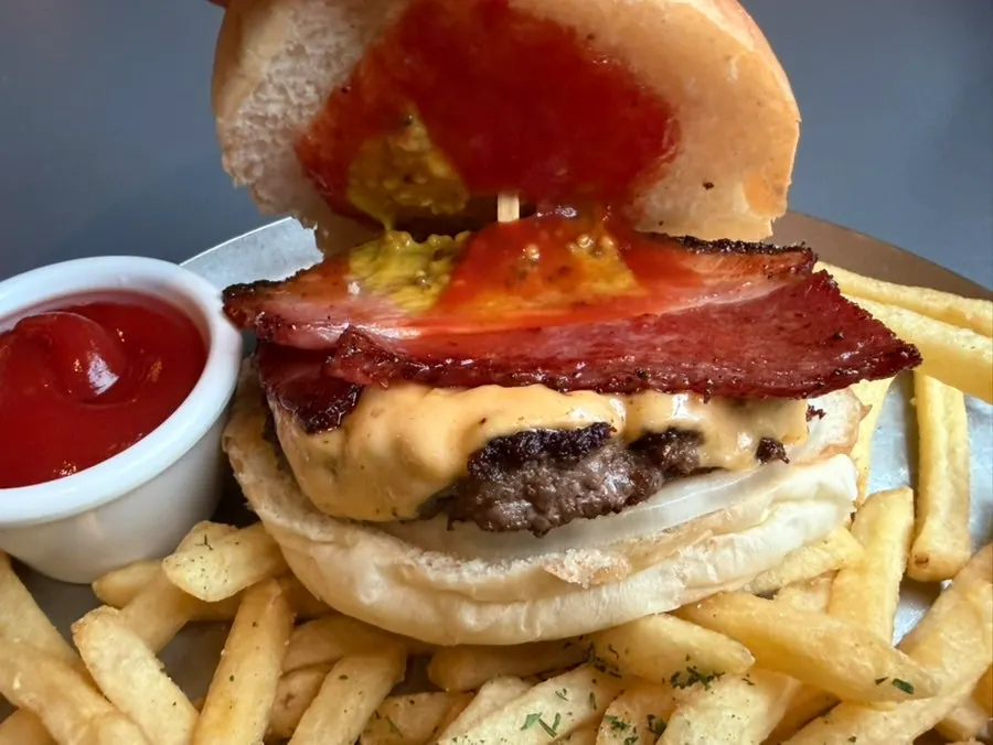 Bacon cheeseburger with a thick patty