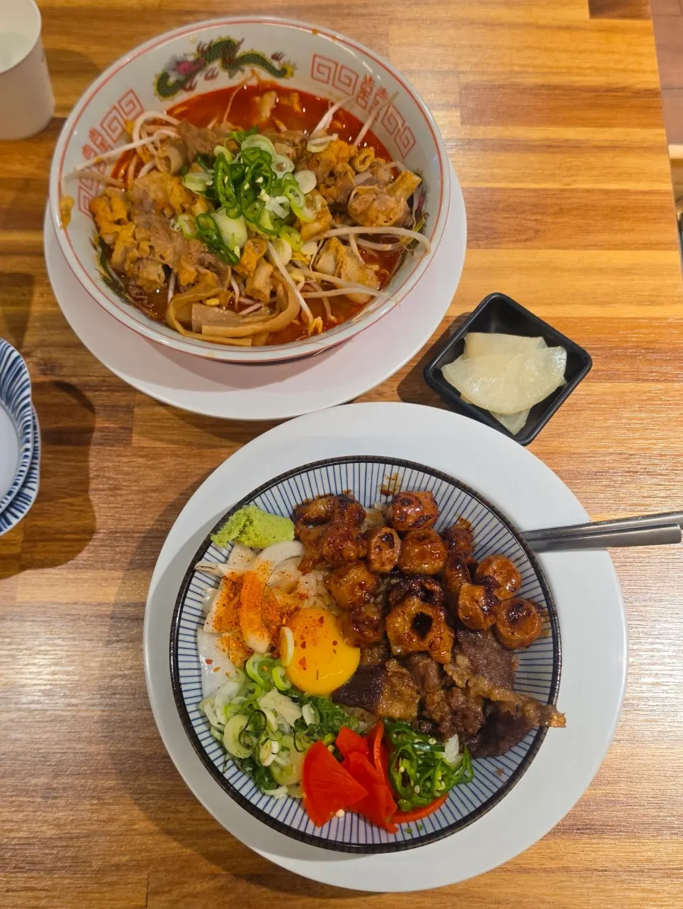 Ordered motsu ramen and horumon-don