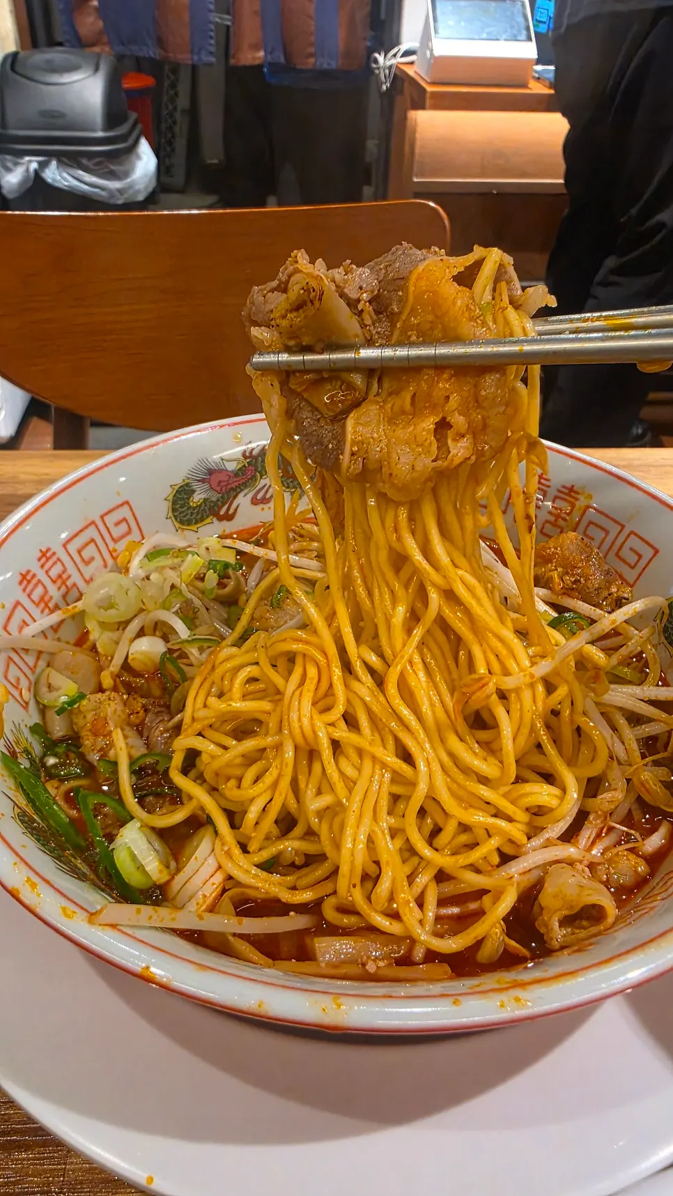 Motsu ramen noodles in rich broth