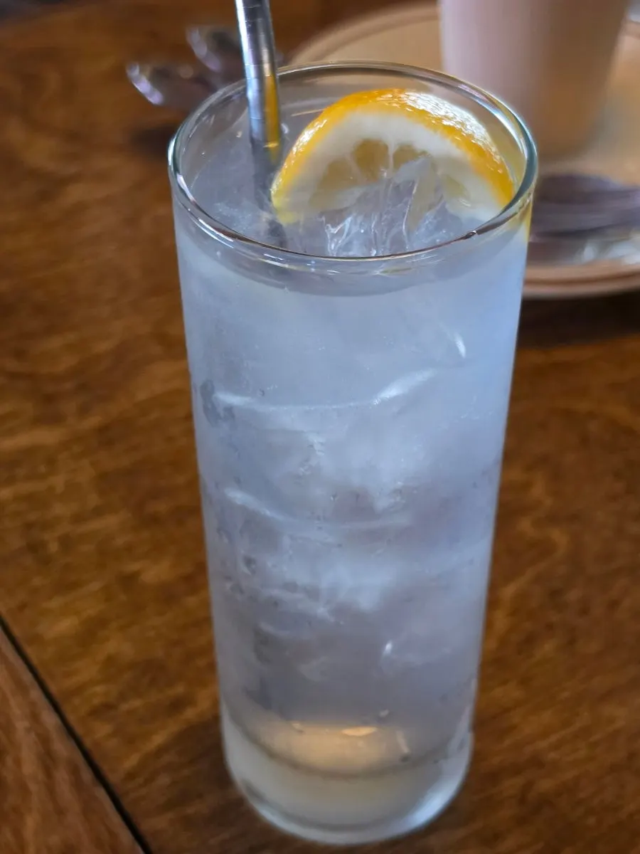 Hallabong tonic highball topped with lemon slice