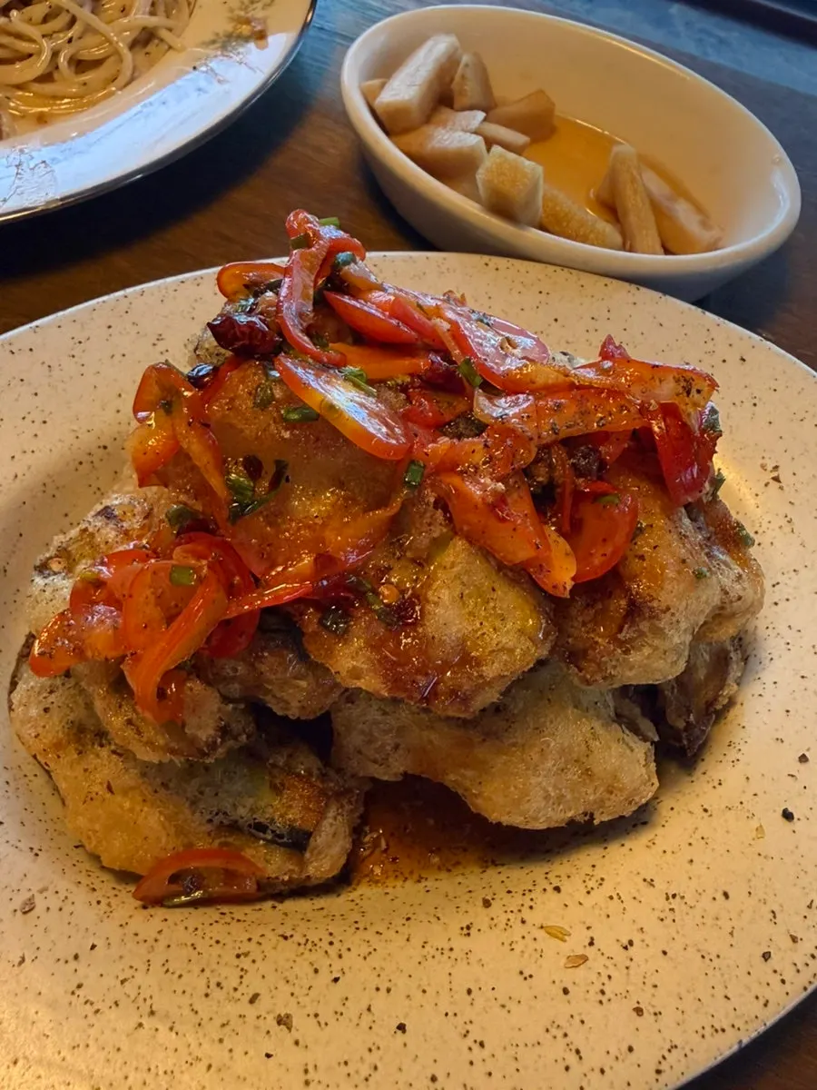 Crispy fried eoxiangqie at Hey Jinny