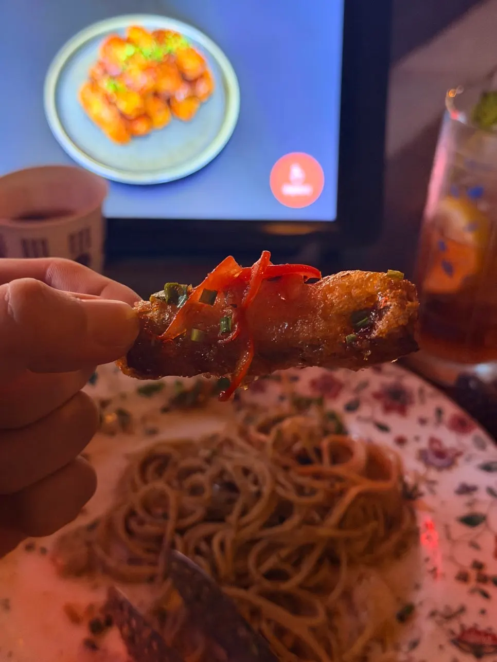 Picking up a piece of the crispy eggplant