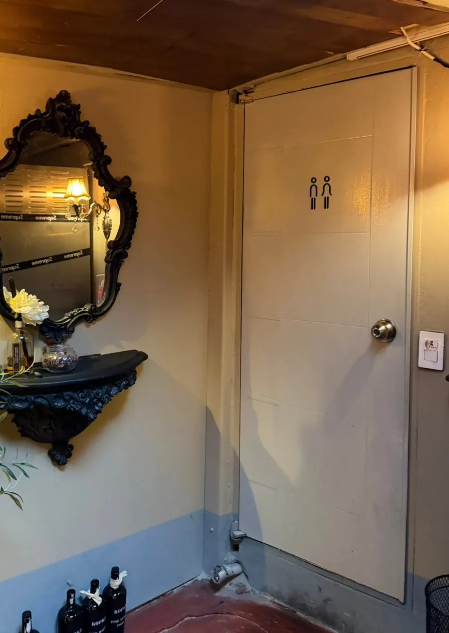 Restroom located next to the shop entrance