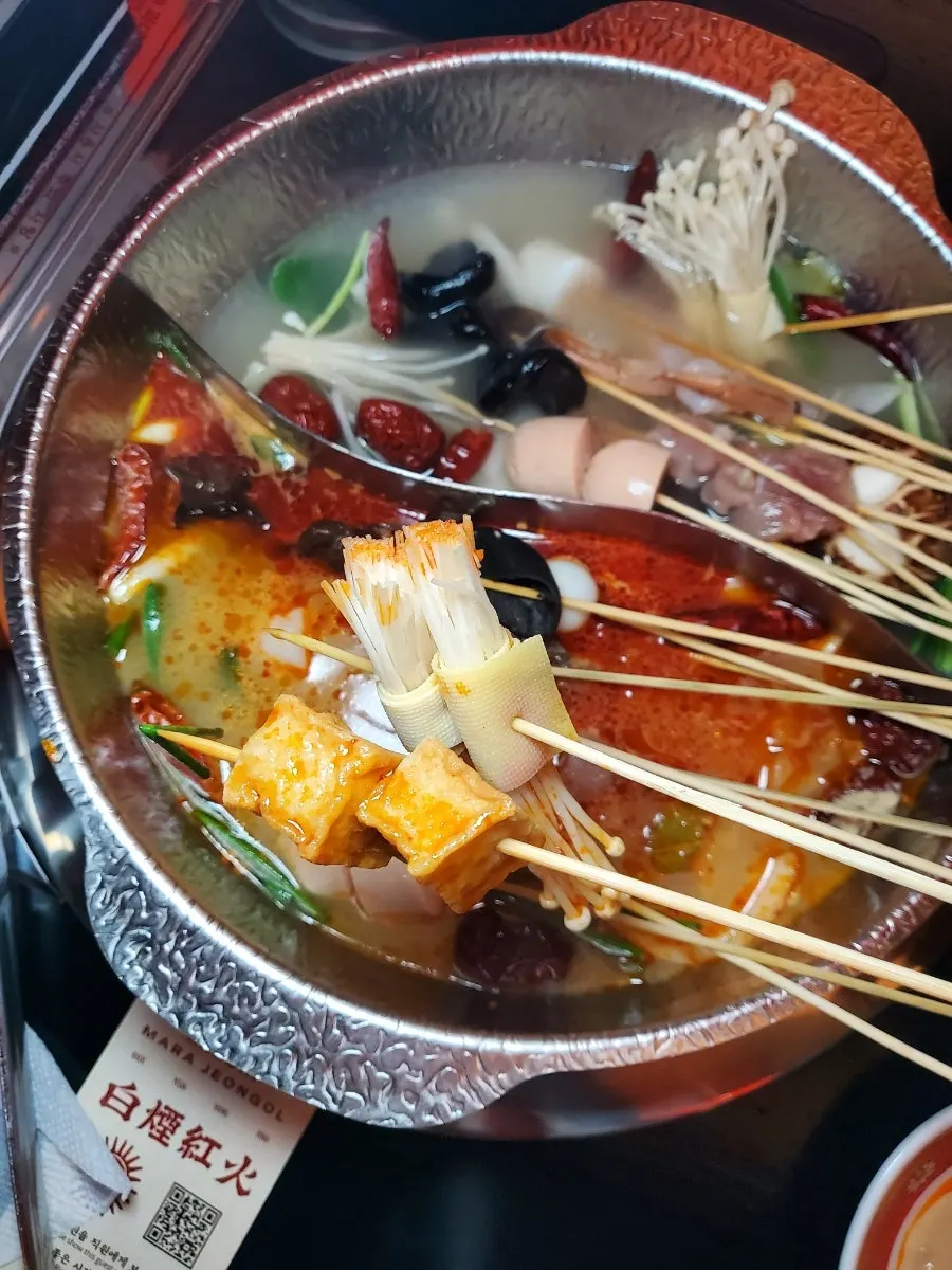 홍탕 백탕 반반 냄비에 넣은 꼬치