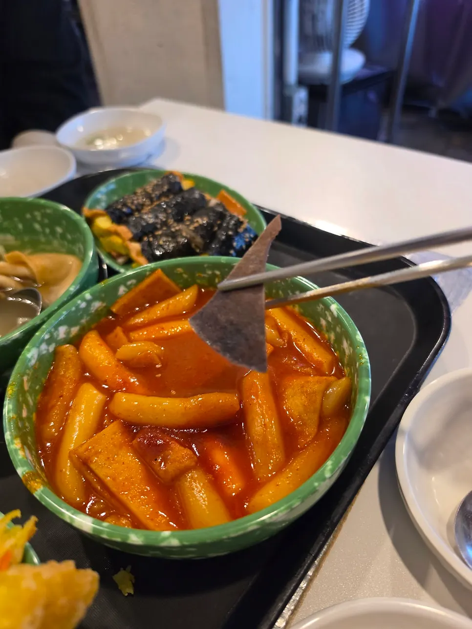 Tteokbokki, fish-cake soup, and mini gimbap spread