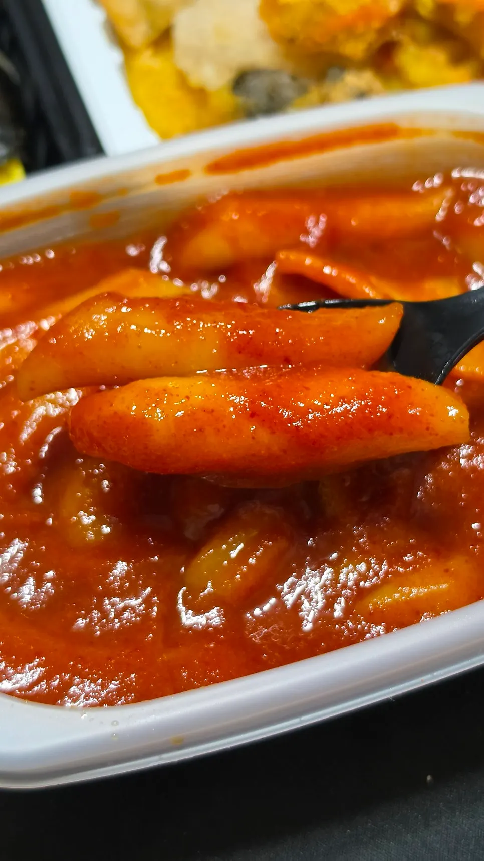 Close-up of the spicy tteokbokki order
