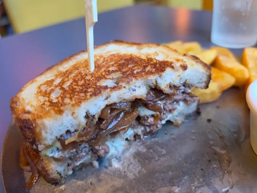 Patty melt cut in half