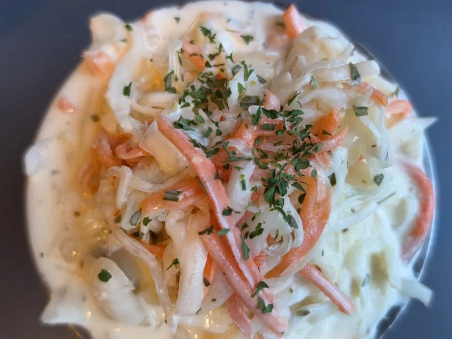 Coleslaw eaten alongside the burger