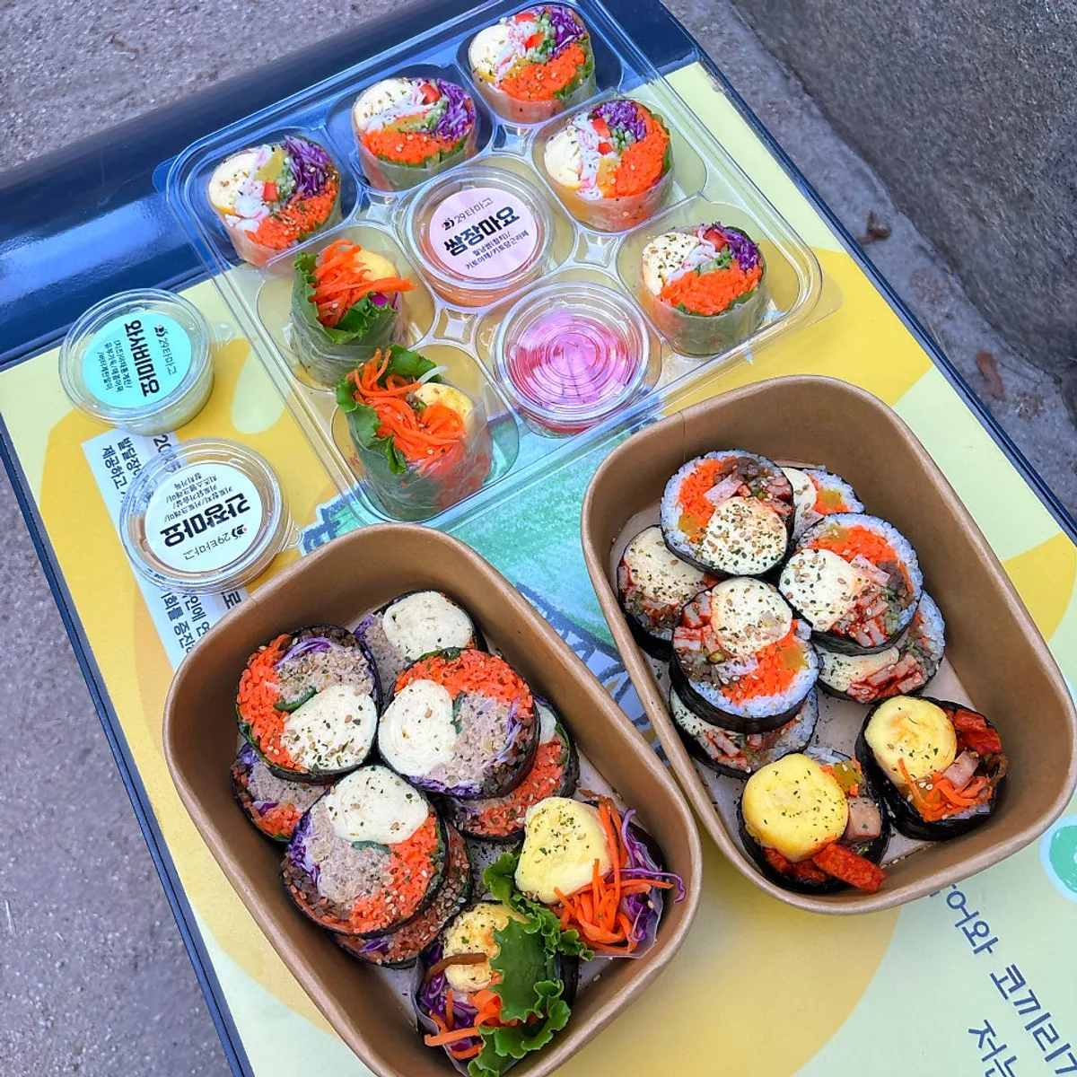 Takeout keto gimbap spread from 29 Tamago Euljiro Branch